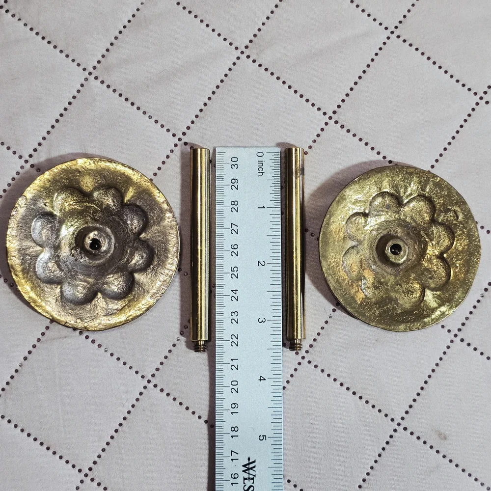 Vintage Brass Floral Rosette Curtain Tiebacks Pair 3.5